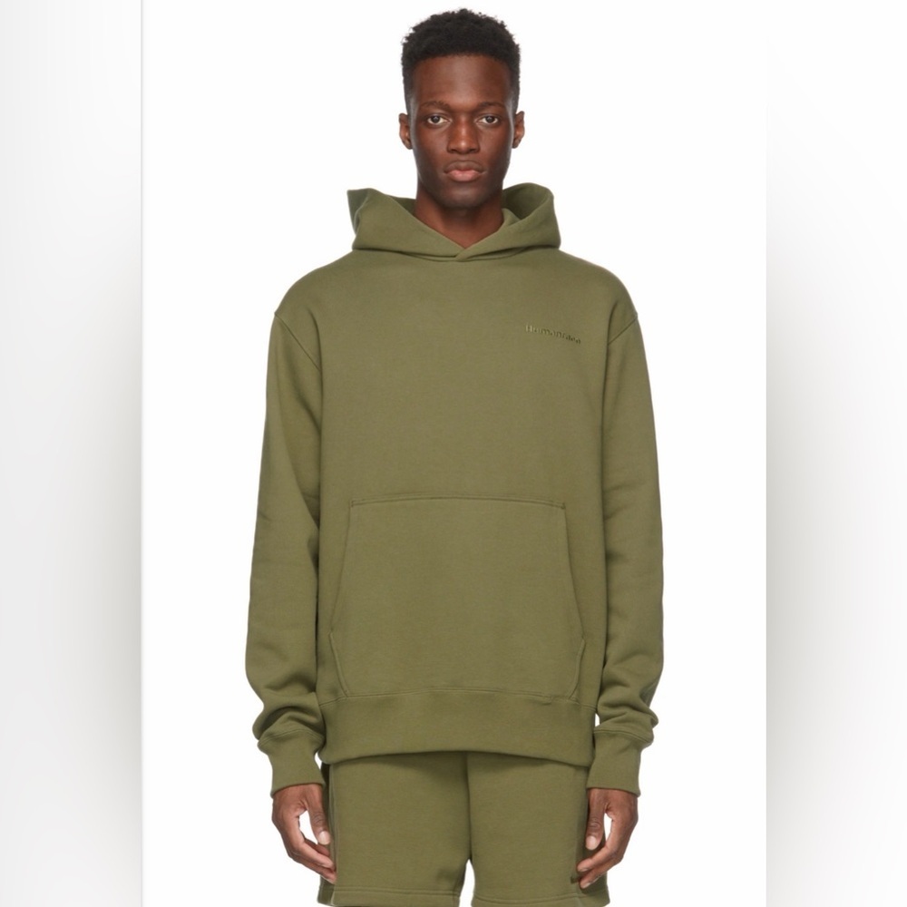 adidas Originals x Pharrell Williams Khaki Basics Hoodie in Olive Cargo